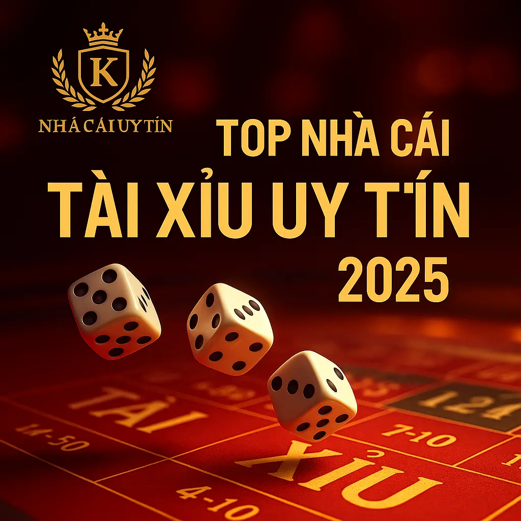 Banner nhà cái tài xỉu uy tín 2025 với hình ảnh xúc xắc và bàn cược