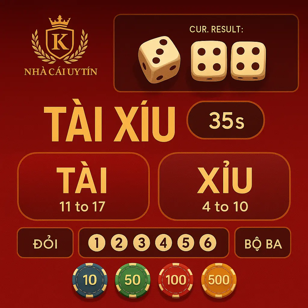 Giao diện trò chơi tài xỉu trực tuyến với các nút đặt cược và kết quả ván trước